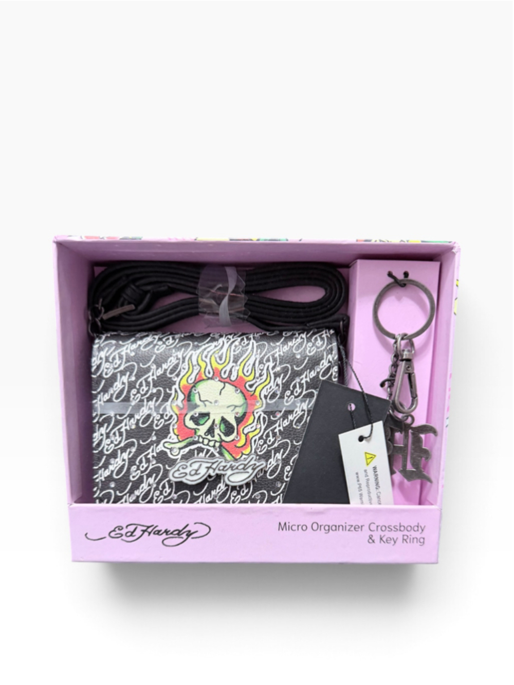 Women's Ed Hardy Micro Organizer Crossbody Bag & Key Ring, One Size, Black